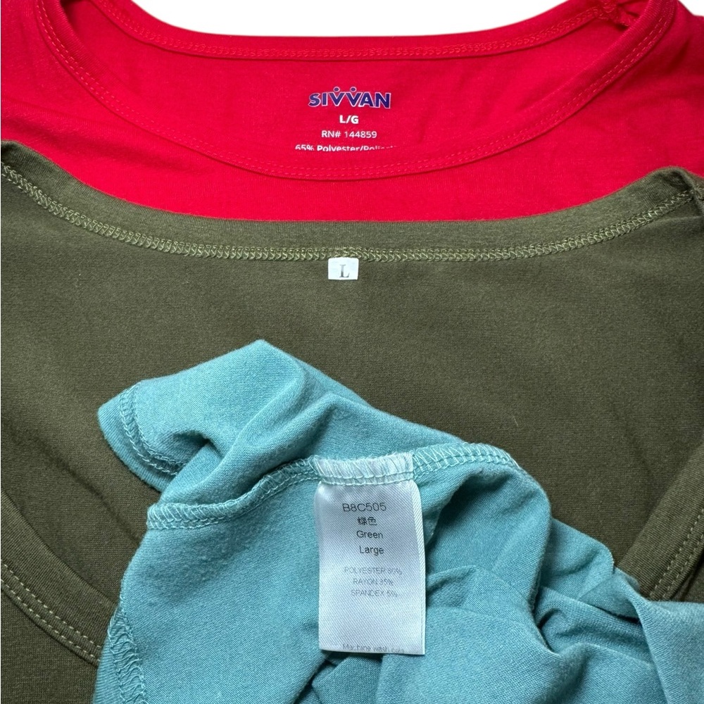BUNDLE Set of Three‎ T-Shirts in Red, Blue, and Green Sz L EUC Amazon Boutique - Picture 2 of 10